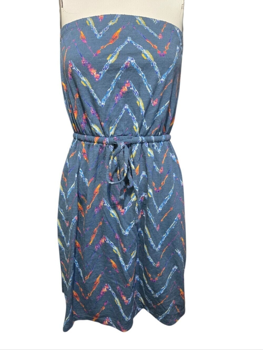 Mossimo Navy Blue Strapless Dress Multicolor Abstract Print M